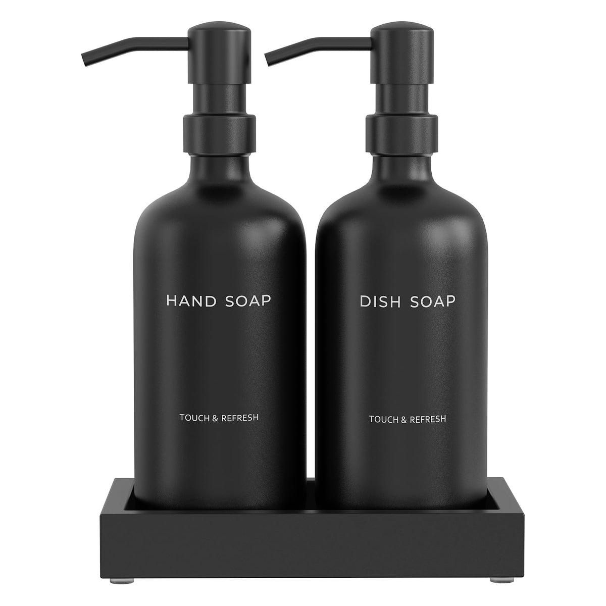 Kitchen Soap Dispenser Set with Tray - Hand and Dish Soap Dispenser for Kitchen,Modern Kitchen Decor & Accessories. (Black)