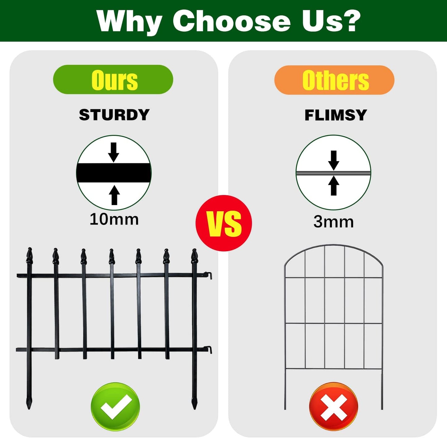 Thealyn Metal Decorative Garden Fence 57cm Wide x 45cm High (5 Panels, Total Length 2.8m), Metal Fence Panels, Landscape Fencing for Flower Bed,