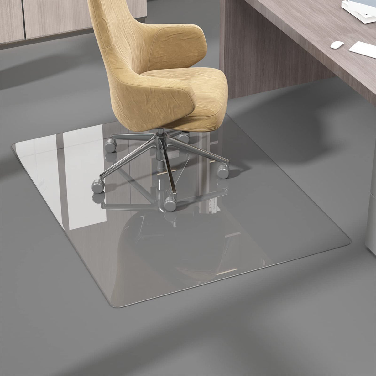 CASSILANDO Glass Office Chair Mat for Carpet, 90 x 115cm Tempered Glass Office Mat for Carpeted or Hardwood Floors, Computer Floor Protector Mat,