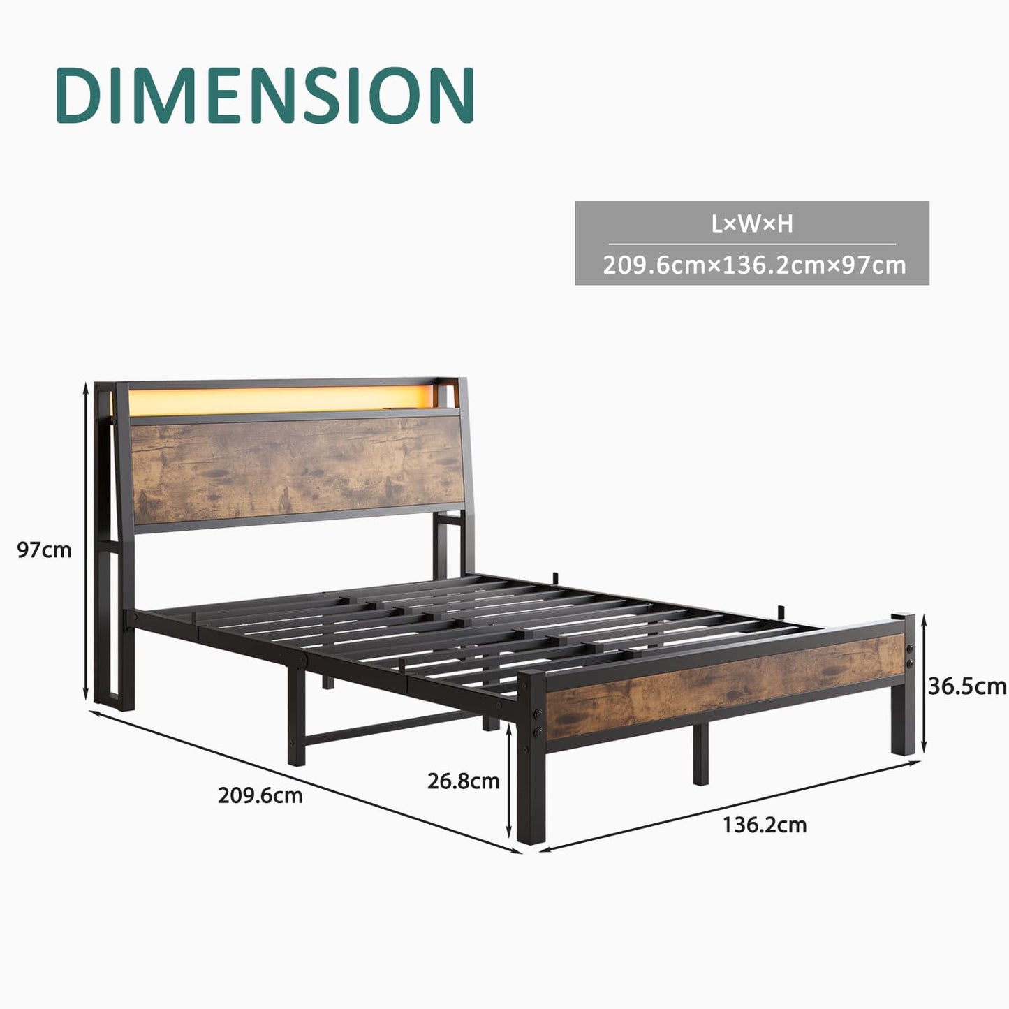 JELUTE Double Size Bed Frame, Black 135 x 190 cm