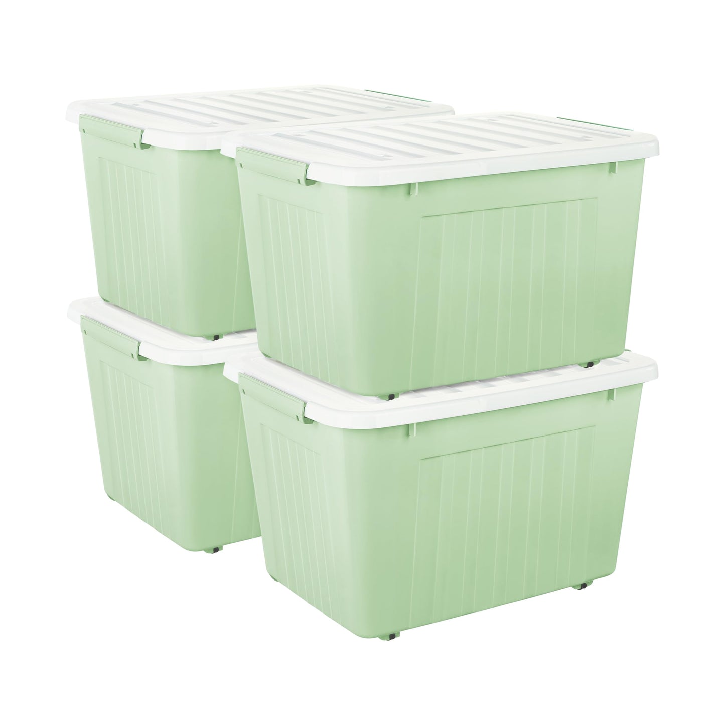 Cetomo 80L*4 Storage Boxes with Lids, Plastic Storage Box with Wheels and Secure Side Latches, Stackable & Nestable Organizer for Home, Office