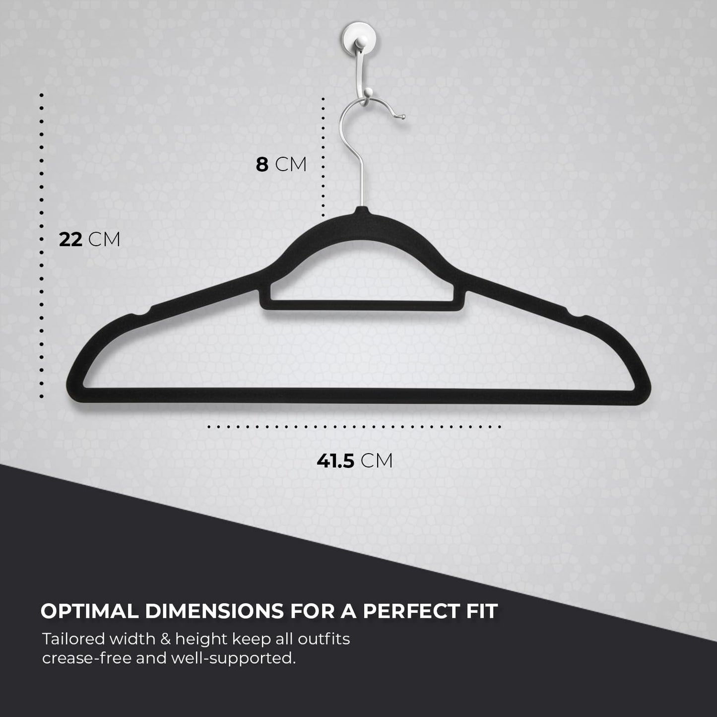 Roe Tenpo Coat Hangers, 20 Pack, Black | Velvet Hangers for Clothes with Tie Bar & 360° Hook | Durable & Sturdy | Non-Slip