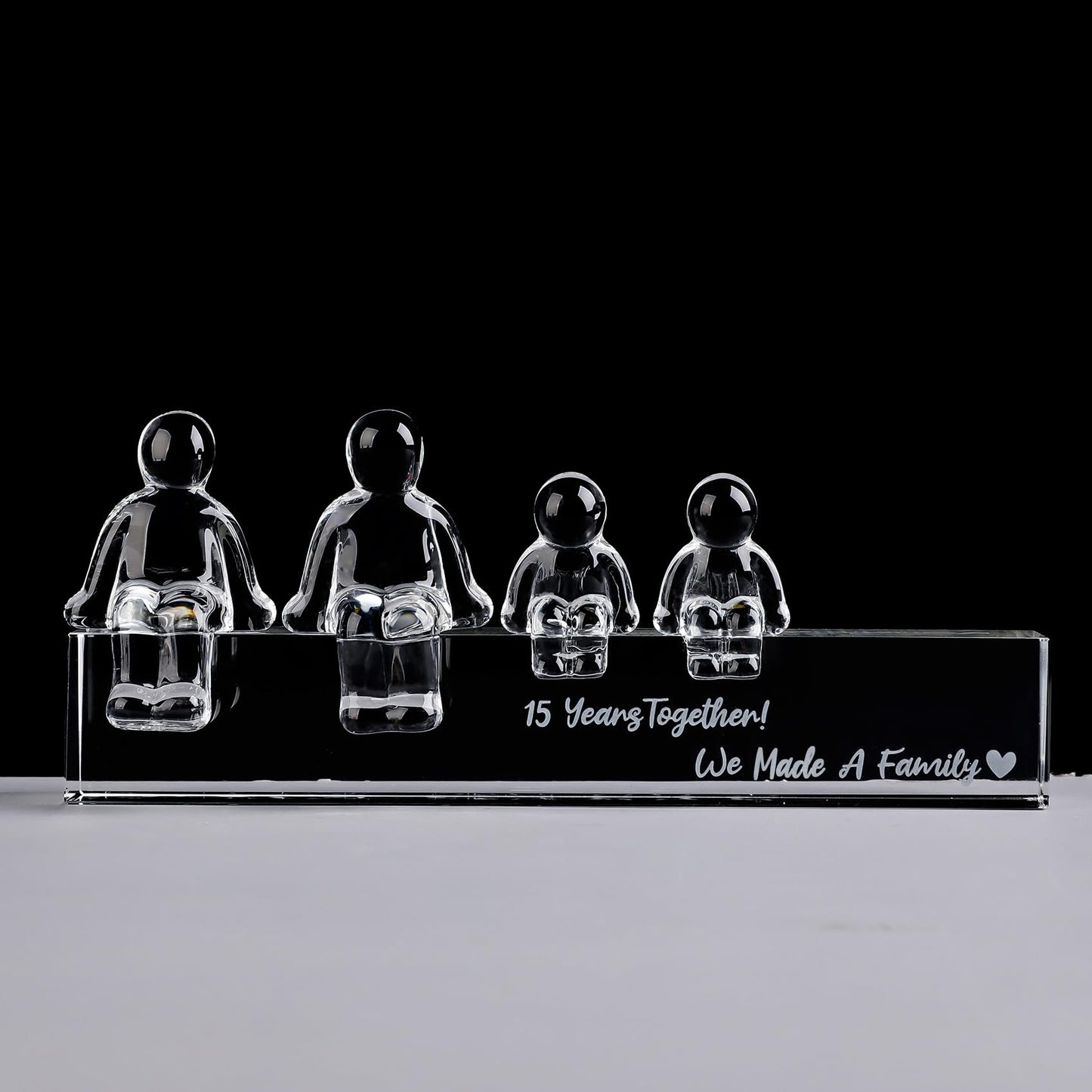 Movdyka Crystal 15th Wedding Gifts on Anniversary for Her, 15 Years Together We Made A Family Glass Ornament for Wife (2 Children)
