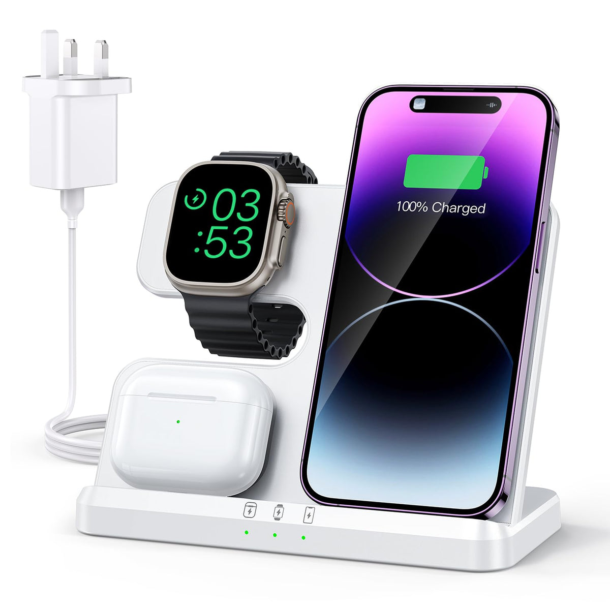 JARGOU 3 in 1 Wireless Charging Station for Apple, Wireless Charger for iPhone 17 Pro Max 16 15, Fast Wireless Charger Stand for Apple Watch 11/Ultra