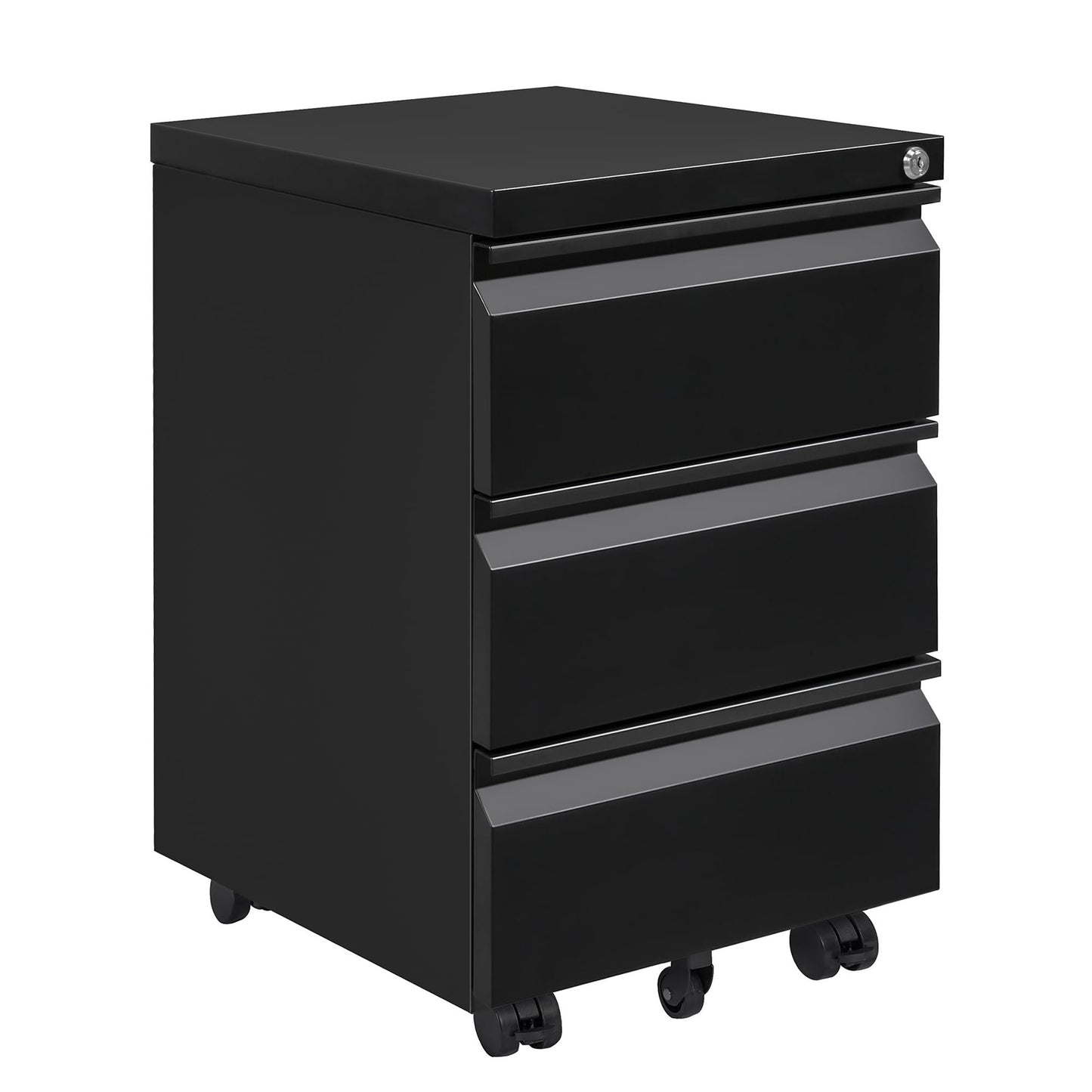 HOMSTEEL 3 Drawers File Cabinet, Metal Filing Cabinet with Lock, Mobile File Cabinet, Fully Assembled Except Casters, for Office, Home Office, Black