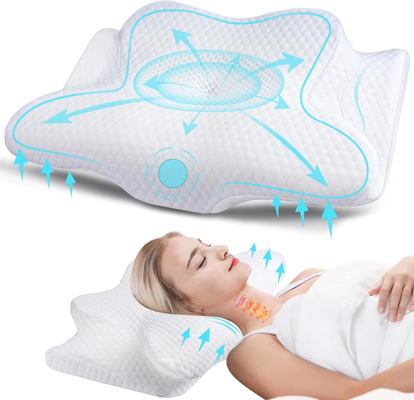 Cervical Memory Foam Pillow for Neck Pain Relief, 2 in 1 Orthopedic Sleeping Pillow, Shoulder Pain Ergonomic Head Neck Support Pillow for