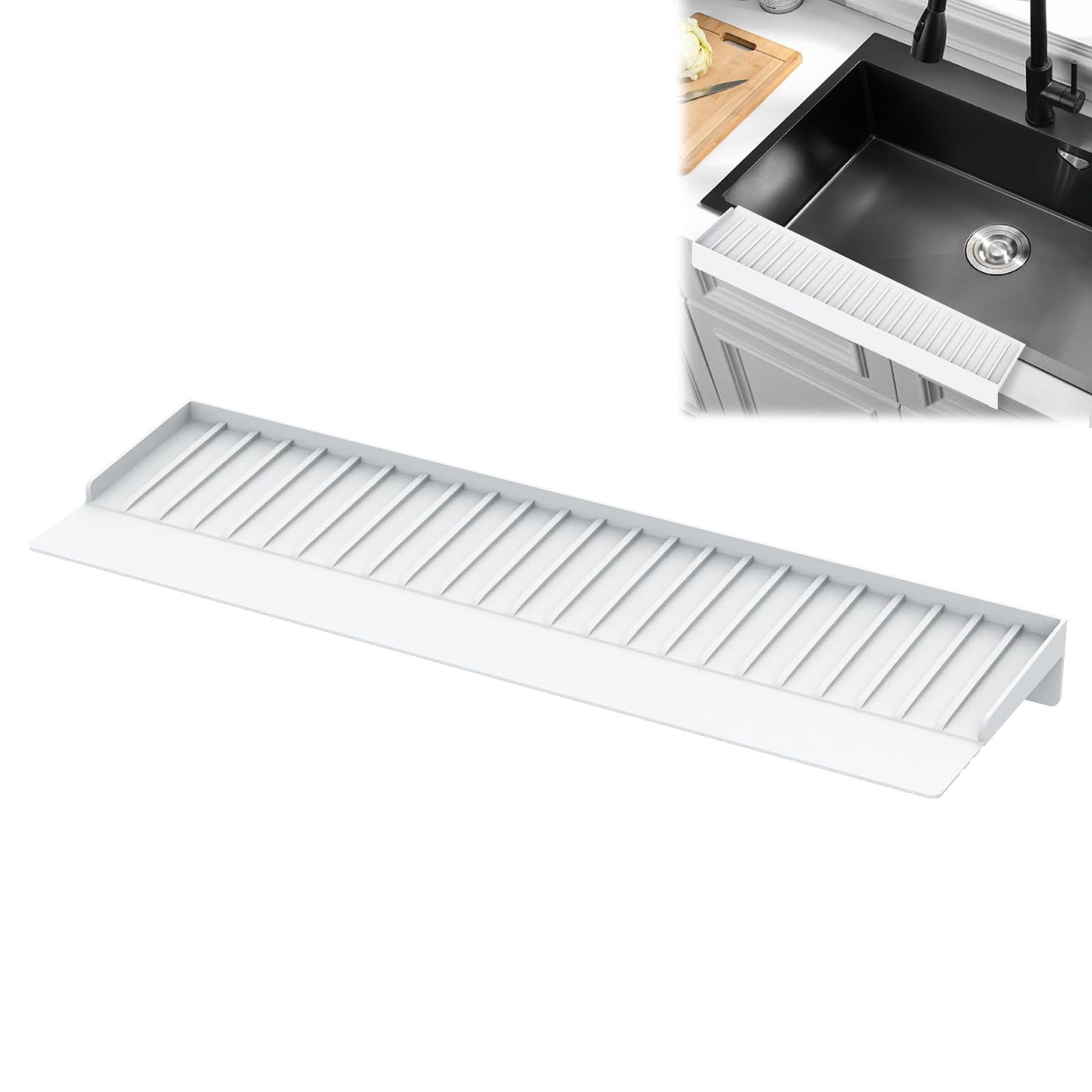Adorila Silicone Edge Protector, 6 x 20 Inch Splash Guard for Bathtub, Kitchen Edge Guard (White)