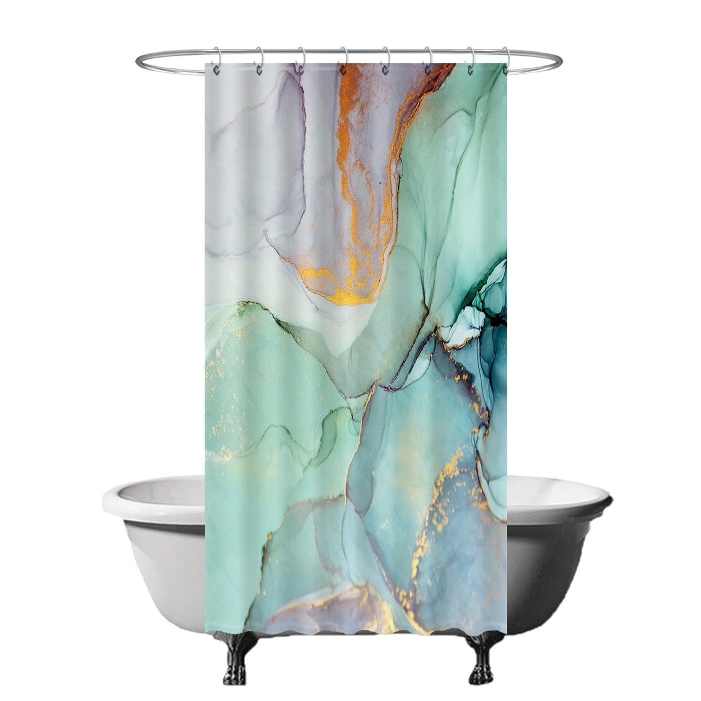 Ulticool Shower Curtain - Marble Green Blue Watercolour - 120 x 200 cm - Washable - Anti Mould - Waterproof - with 8 Rings