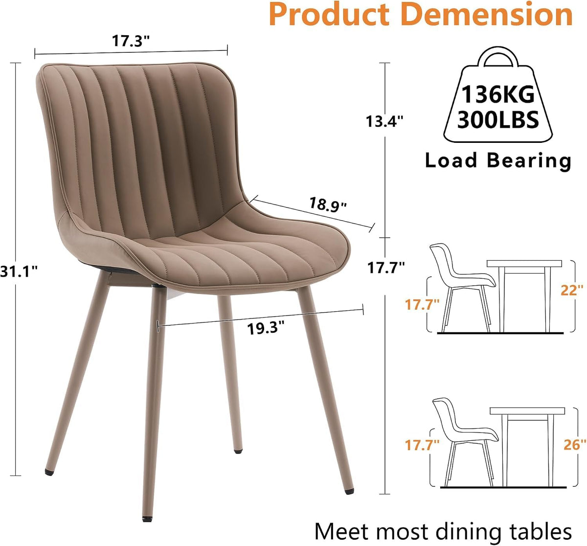 YOUNIKE Dining Chairs Set of 2 Modern Kitchen Dining Room Chairs, Khaki