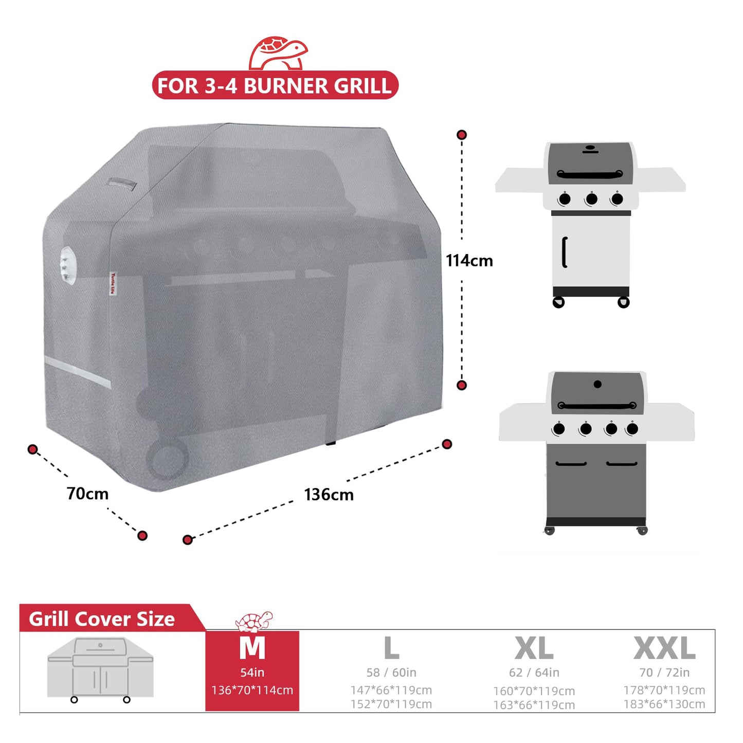 Turtle Life BBQ Grill Cover, 54 Inch Heavy Duty Waterproof 3-4 Burner Barbecue Gas Grill Covers for Weber Spirit Char-Broil Performance and Signature,