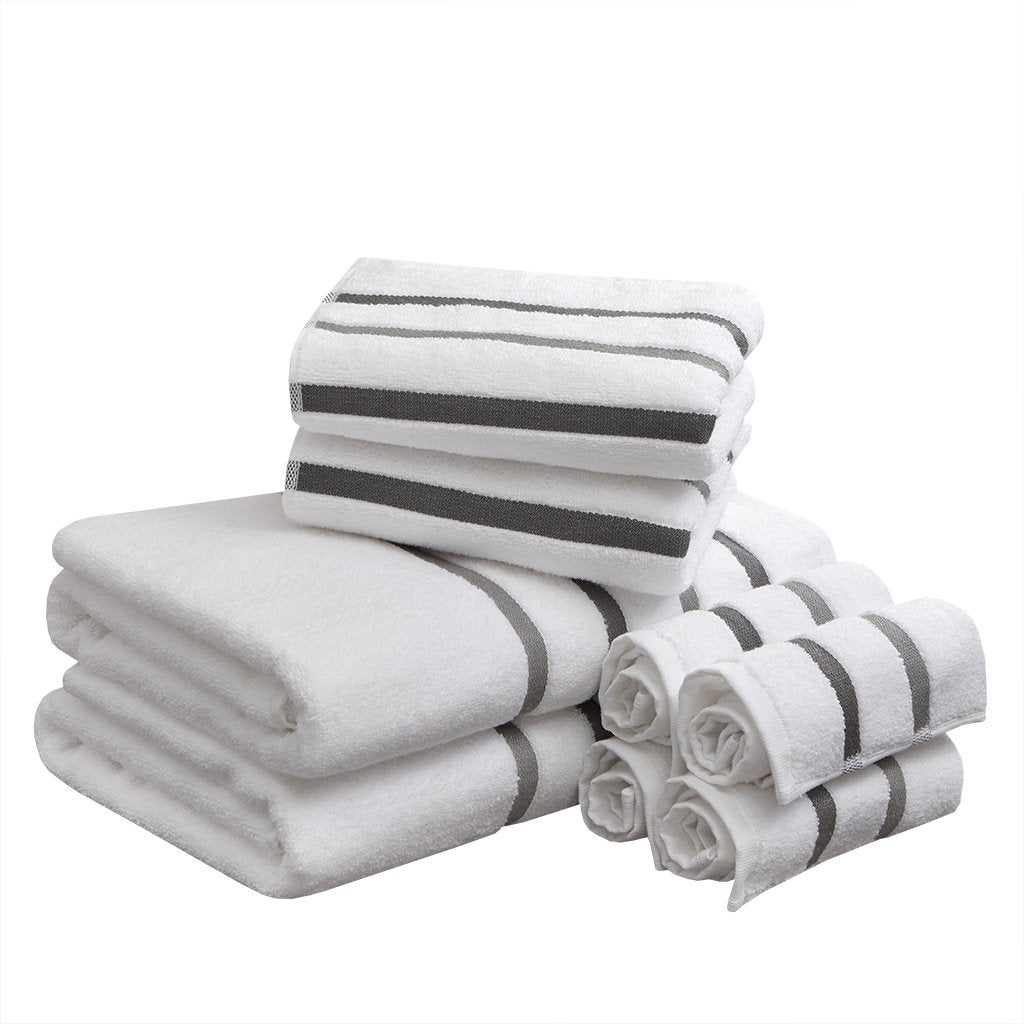 Comfort Spaces Cotton 8 Piece Bath Towel Set Striped Ultra Soft Hotel Quality Quick Dry Absorbent Bathroom Shower Hand Face Washcloths, Multi-Sizes,