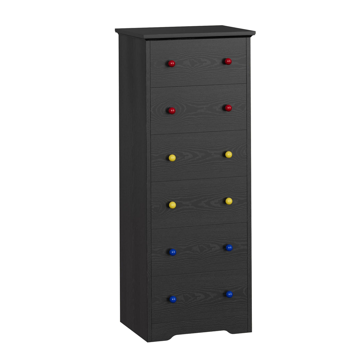 IRONCK Chest of Drawers with 6 Drawers Tall Storage Cabinet, Black Chest of Drawers Bedroom, Wooden Cupboard for Bedroom Living Room Hallway,