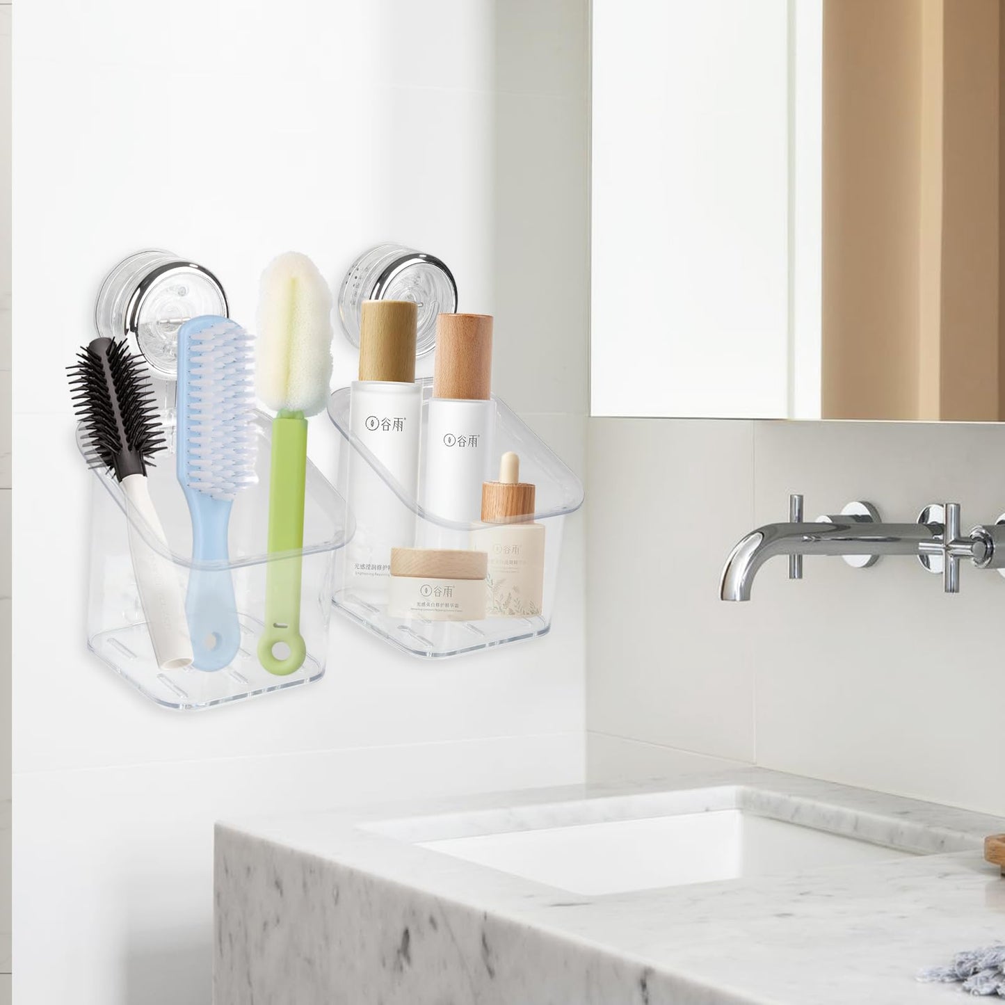 Gzsekken Shower Caddy 2 Pack Suction Bathroom Shelf Self Adhesive Wall Mounted No Drilling Powerful Basket Tidy Rack Organize for Kitchen Bathroom