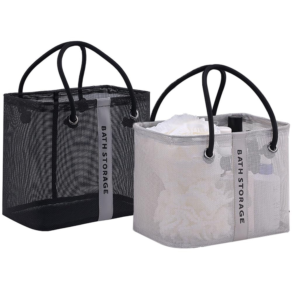 PIGIAOKA 2 Pack Mesh Shower Caddy Basket, Portable Shower Caddy Bag Cleaning Supply Storage Organizer with Handle for College Dorm Bathroom, Swimming,
