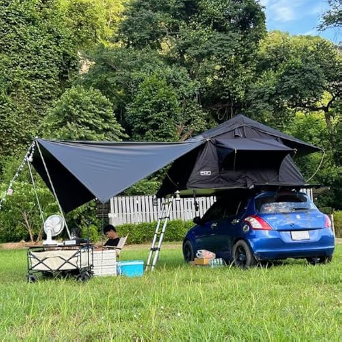 Car Awning Camping SUV Sun Shelter Waterproof Universal Tent Canopy Anti-UV for Van Campervan Caravan Truck Vehicle (Black)