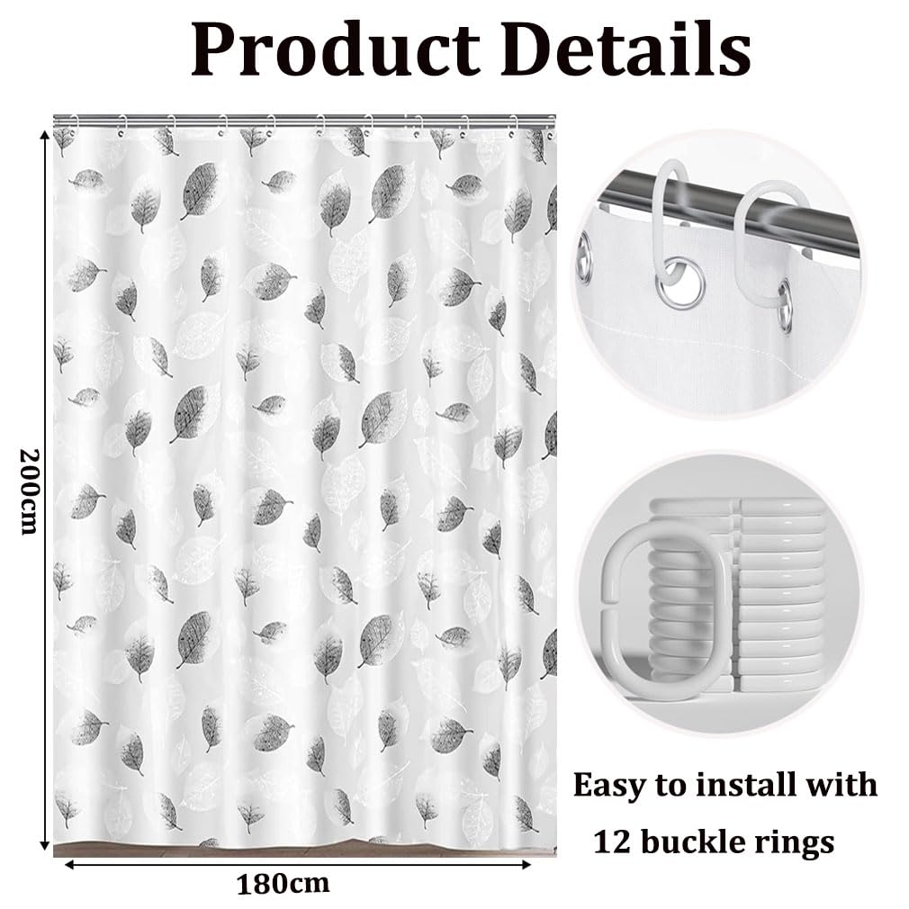 Shower Curtain for Bathroom, 100% PEVA Waterproof Anti-Mould Proof Resistant | Quick-Drying | Washable Bathroom Curtain