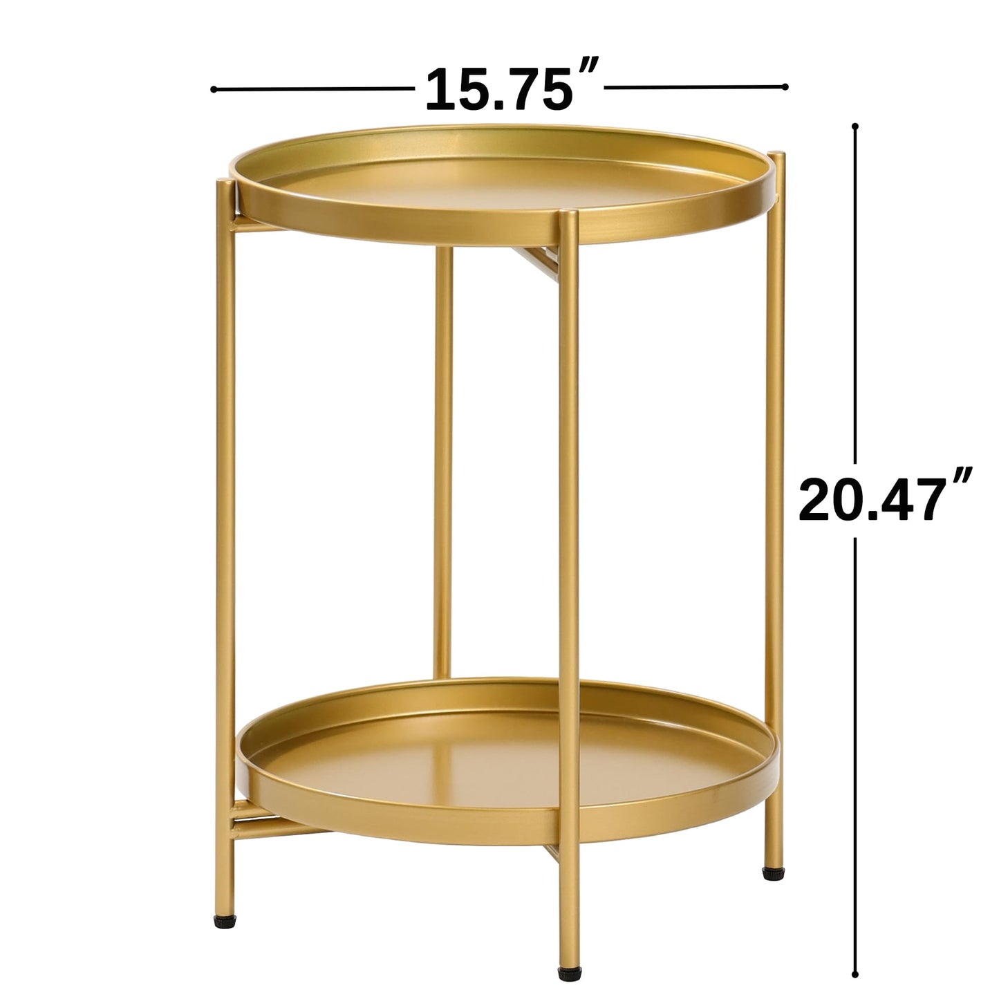 Mordchil EU 2-Tier Round End Side Table, Small Metal Side Table with Removable Tray, Folding Accent Tables for Living Room, Balcony