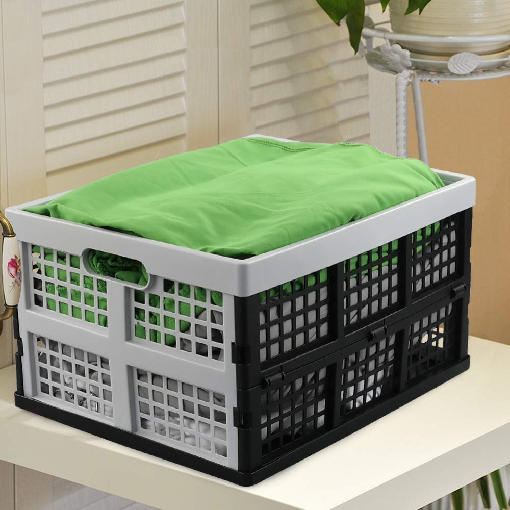 Hespama 35L Folding Crates, Plastic Collapsible Milk Crate Baskets 2 Packs