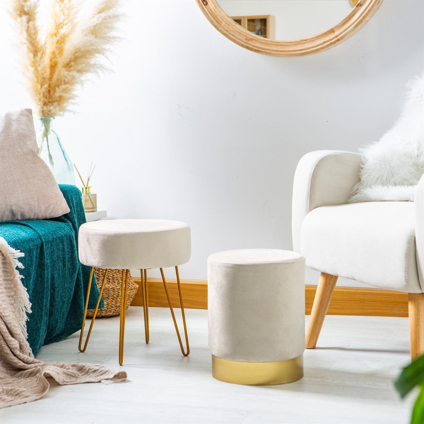 Round Velvet Footstool