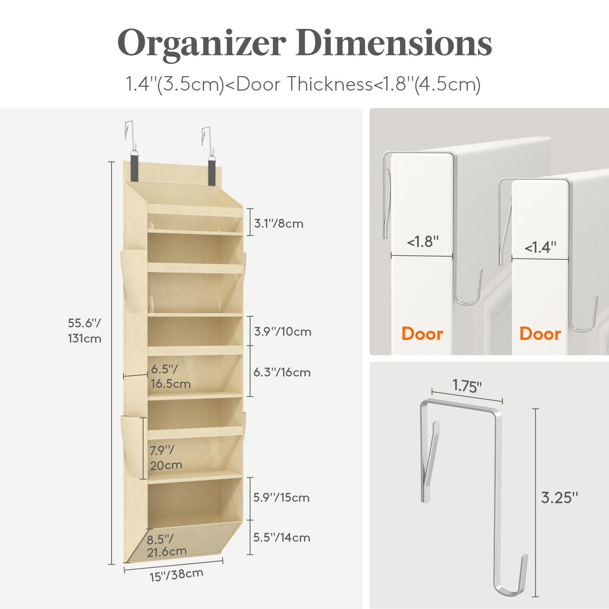 Lifewit Over the Door Storage, Clear Hanging Organiser with 4 Side Pockets, Anti Tilt 40 lbs Load Behind Door for Dorm, University Essentials, Room