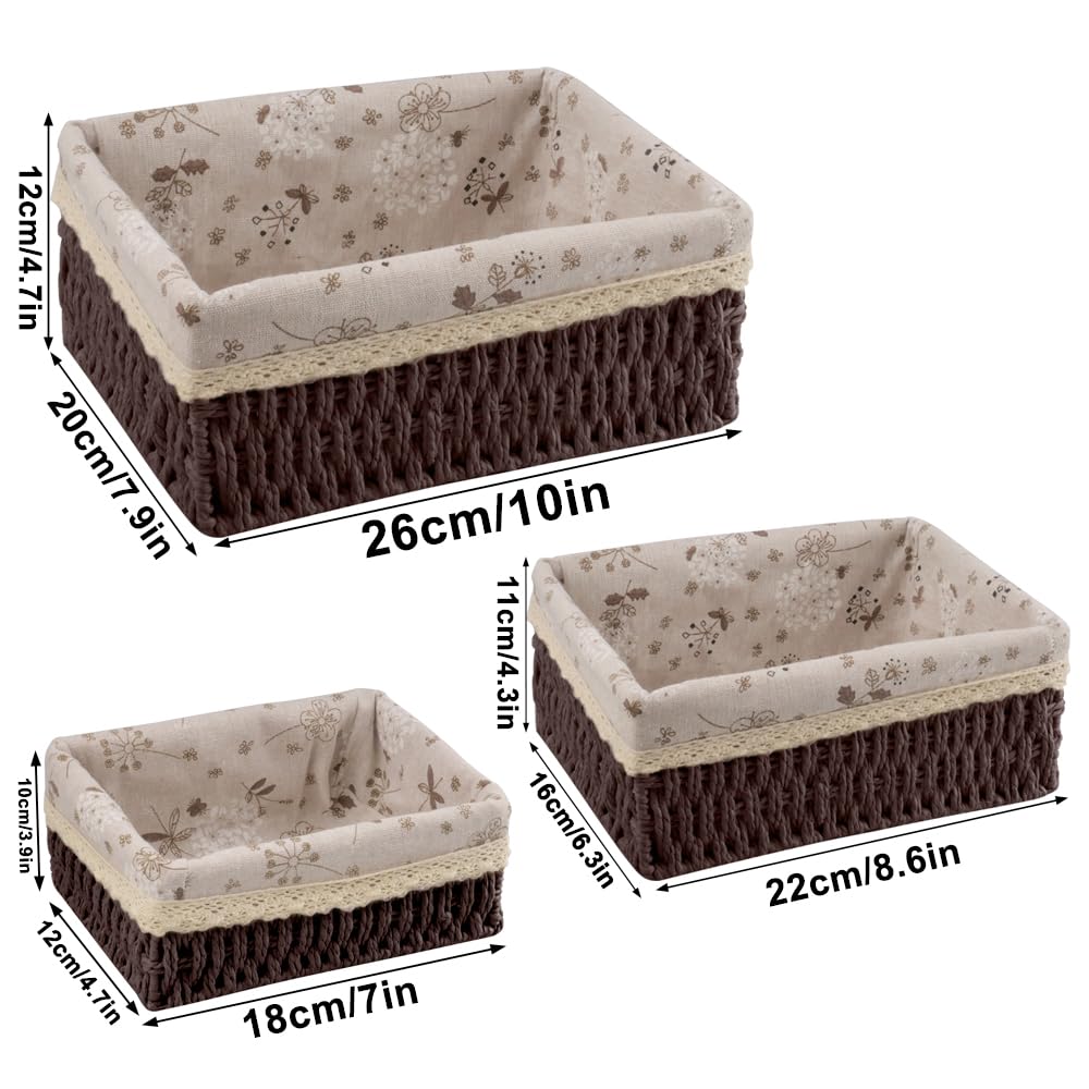 KiKiHong 3 Pcs Brown Storage Basket,Natural Woven Basket Boho
