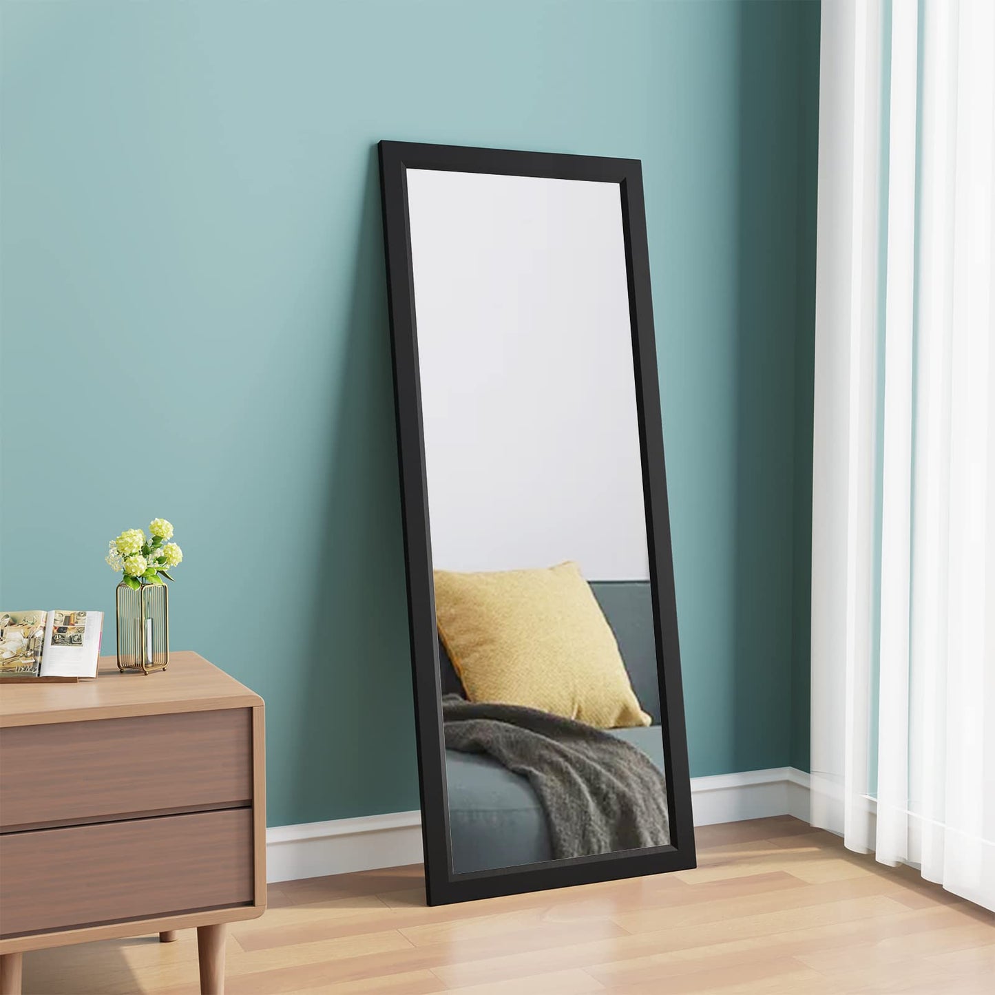 Dripex Over Door Mirror Full Length, 110 x 45cm Wall Mounted Mirror Door Hung Mirror for Bathroom/Bedroom/Wardrobe - Toughened Glass, Black
