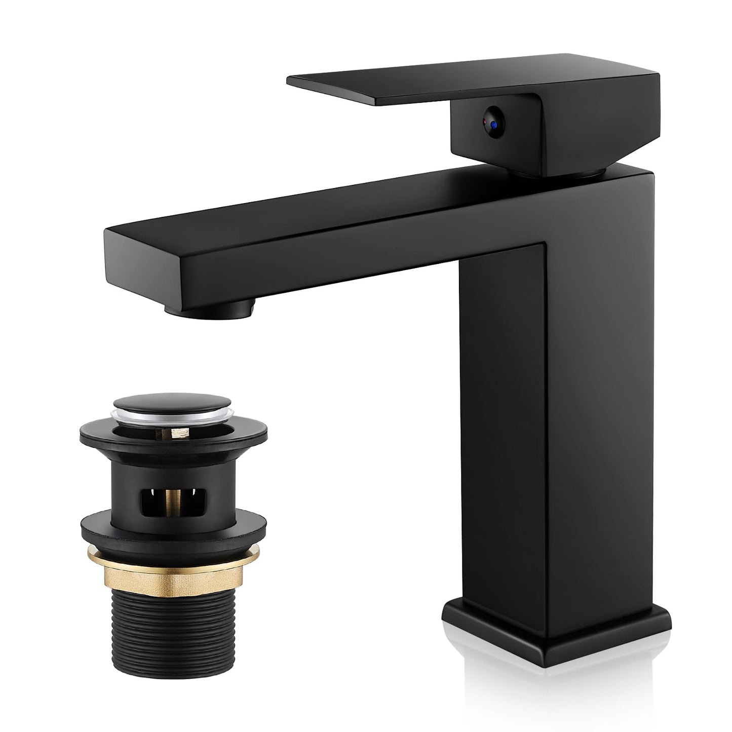 Basin Mixer Tap with Drain, Black Bathroom Sink Taps with Waste, Monobloc Single Handle Washroom Faucet Modern Washbasin Tap Mixer with Pop Up Waste