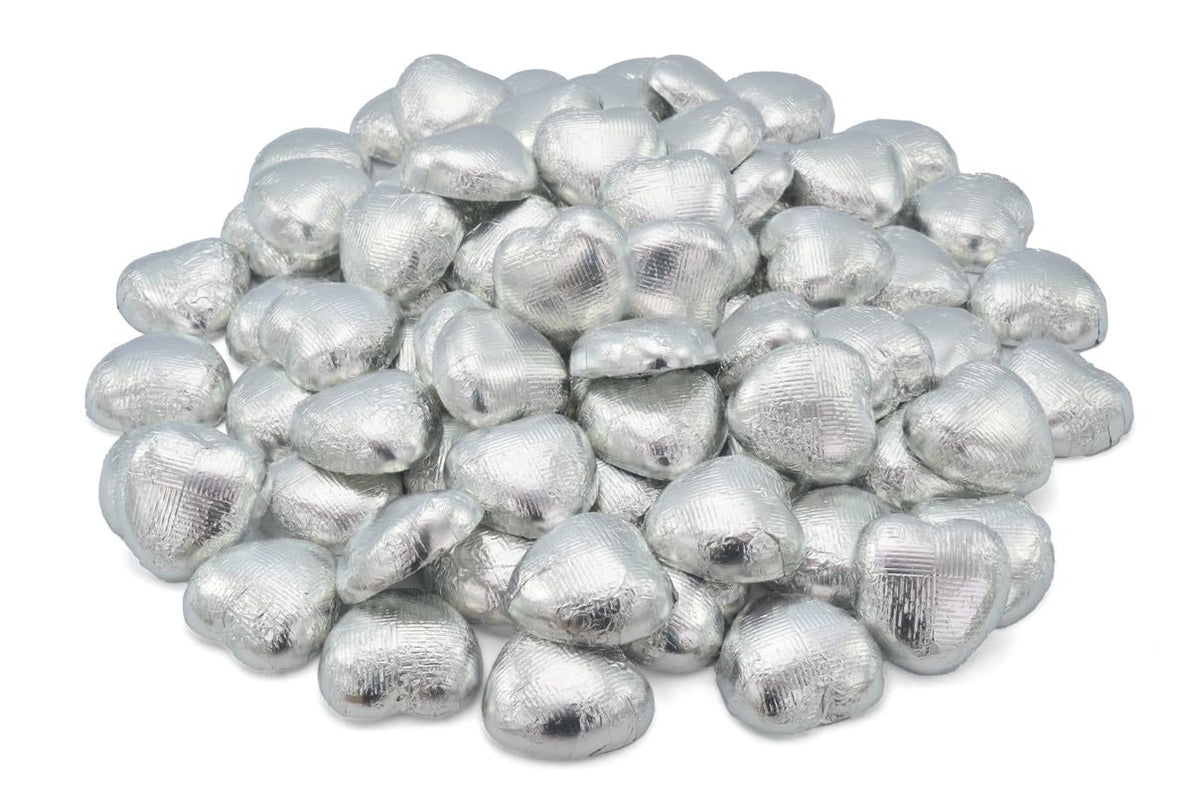 Wyeland Confectionery Luxury Milk Chocolate Hearts - For Wedding Favours, Anniversary, and Mothers Day - 1kg / 160 Silver Hearts