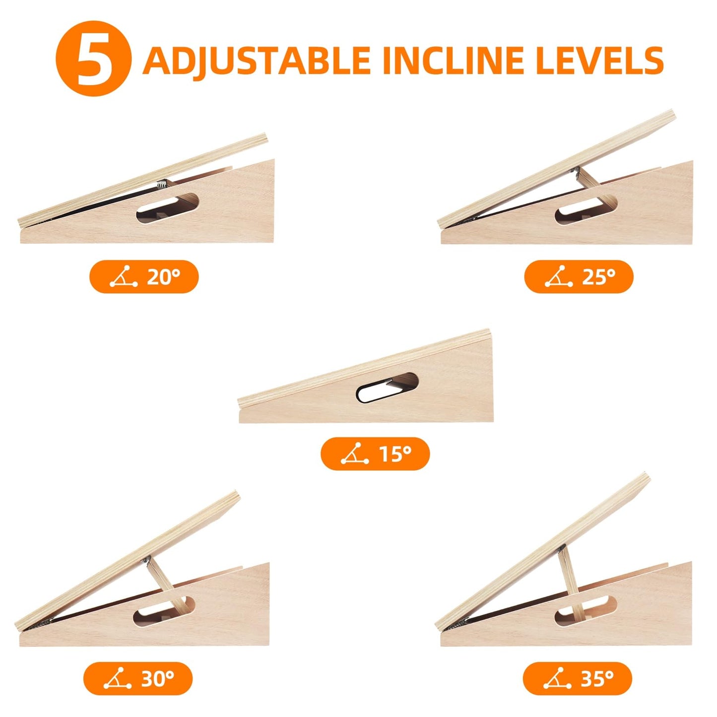 Professional Wooden Slant Board - Adjustable Incline Board and Calf Stretcher Extra Side-Handle Design for Portability 5 Position Adjustable Design