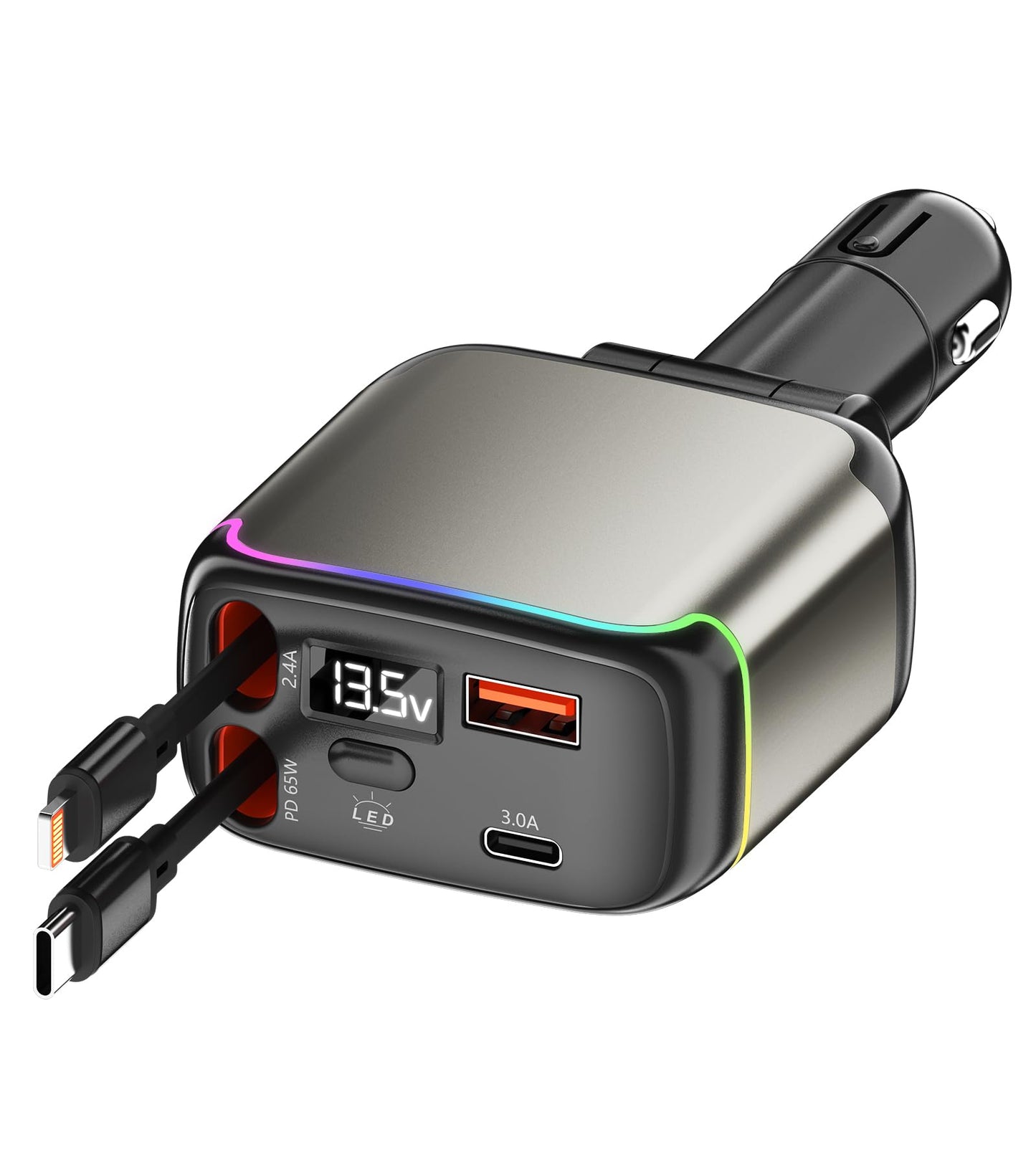 XXZU 137W Retractable Car Charger,4-in-1 USB Car Charger Adapter,Fast Charging with 2 Cables+USB-C+USB-A,4-Port Car Accessories Compatible with