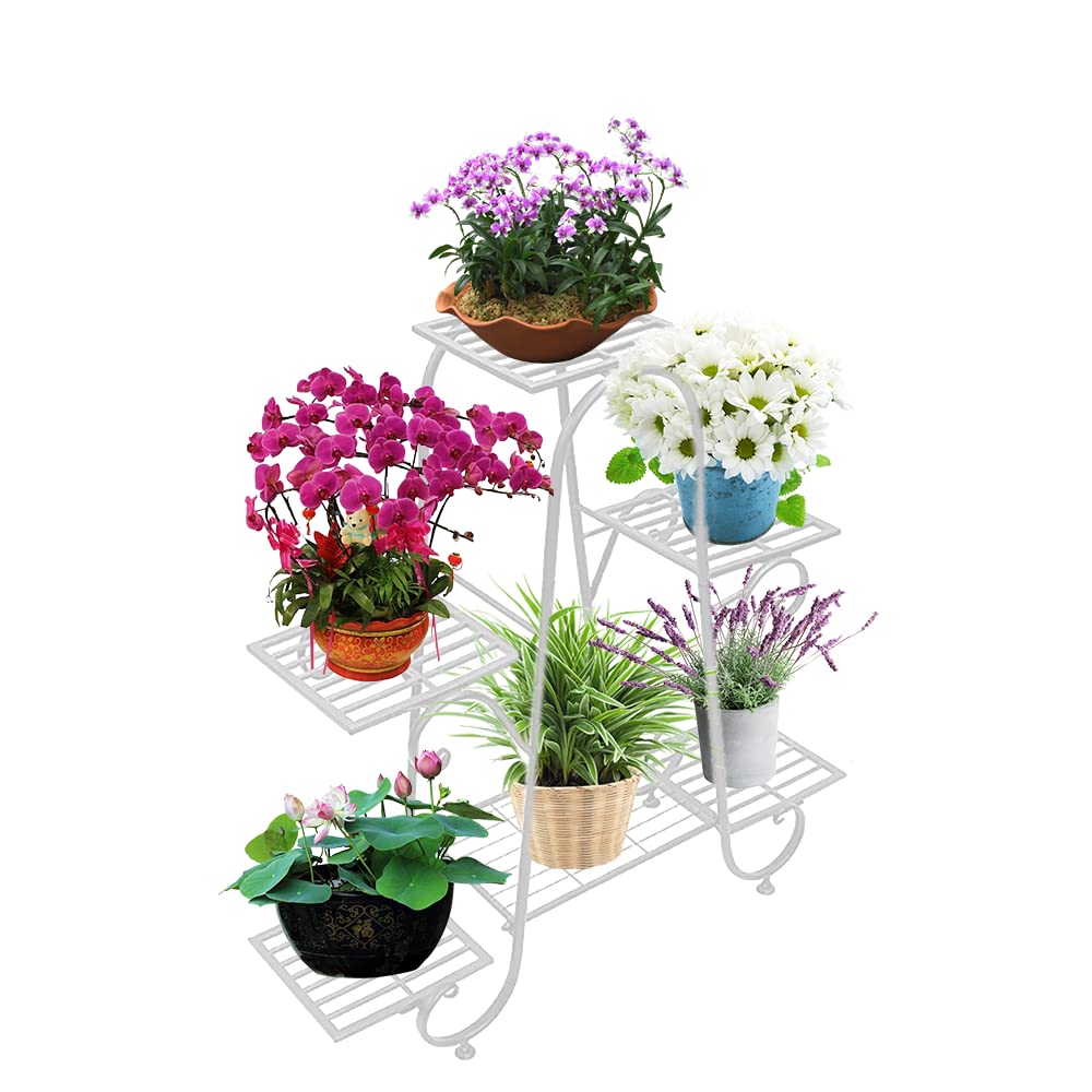 CarolynDesign 6 Tier Plant Stands for Indoors and Outdoors,Flower Pot Holder Shelf for Multi Plants,White Metal Plant Stand for Patio