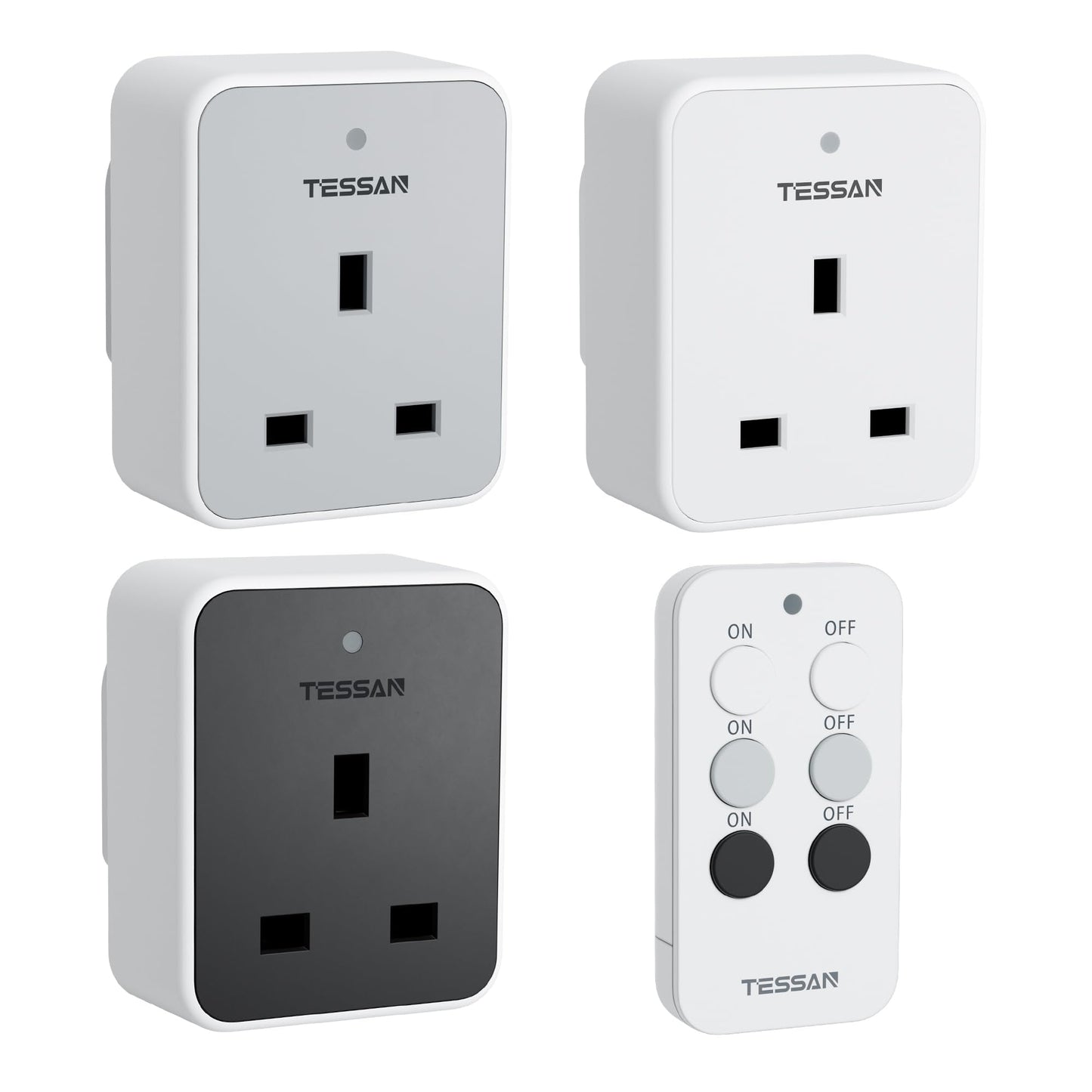 TESSAN Remote Control Plug Socket UK, 30M/100ft Operating Range, Programmable Wireless Plug Work for Household Appliances, Bedroom, 3 Socket and 1