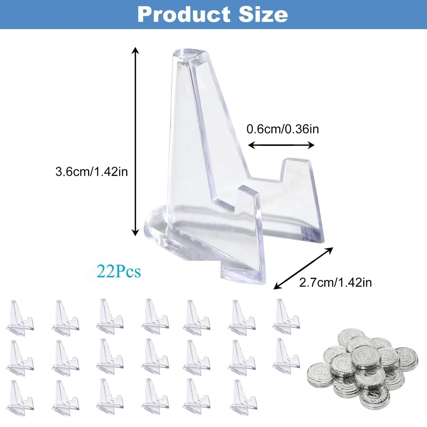 HAOXIZI 22 Pcs Card Display Stand, Coin Stand Mini Easel, Anti-Slip Clear Easel Stands, Coin Display, For Coins, Capsules, Phone, Medals, Cards