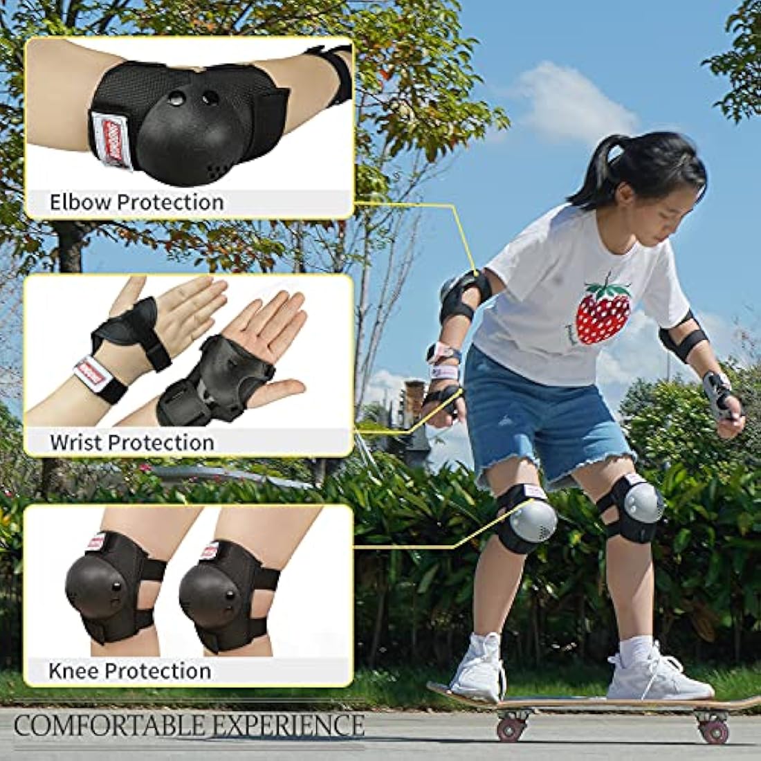 Youth/Kids Knee Pads Elbow Pad Wrist Guards Protective Gear Set for 3-15 Years Child Roller Skates Skateboard Inline Rollerblading Cycling BMX Bike Skating Scooter Riding and Other Outdoor Sports