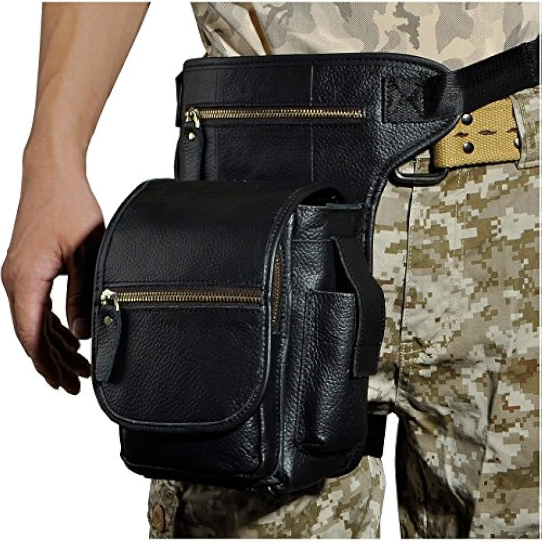 Le'aokuu Mens Genuine Leather Messenger Riding Hip Bum Waist Pack Drop Leg Cross Over Thigh Bag