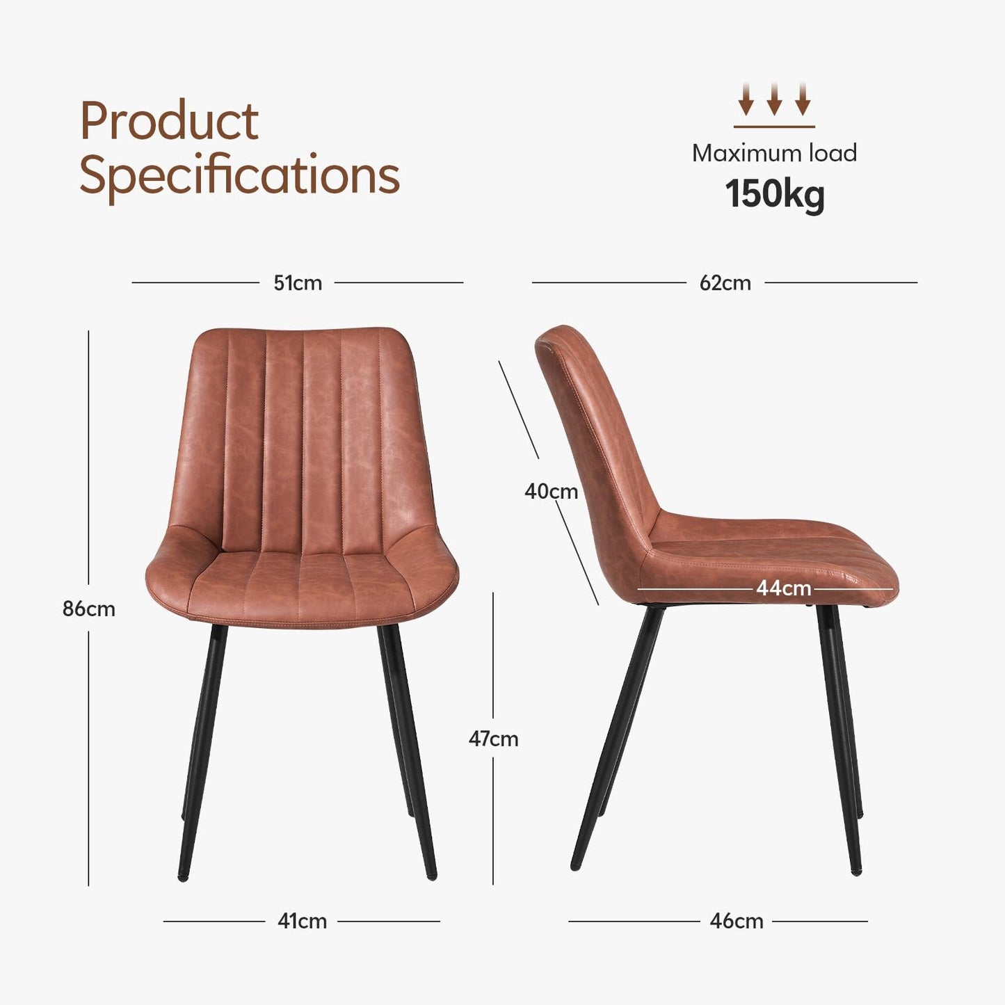 TUKAILAi Faux Leather Dining Chairs Set of 2, Metal Legs, for Dining Room