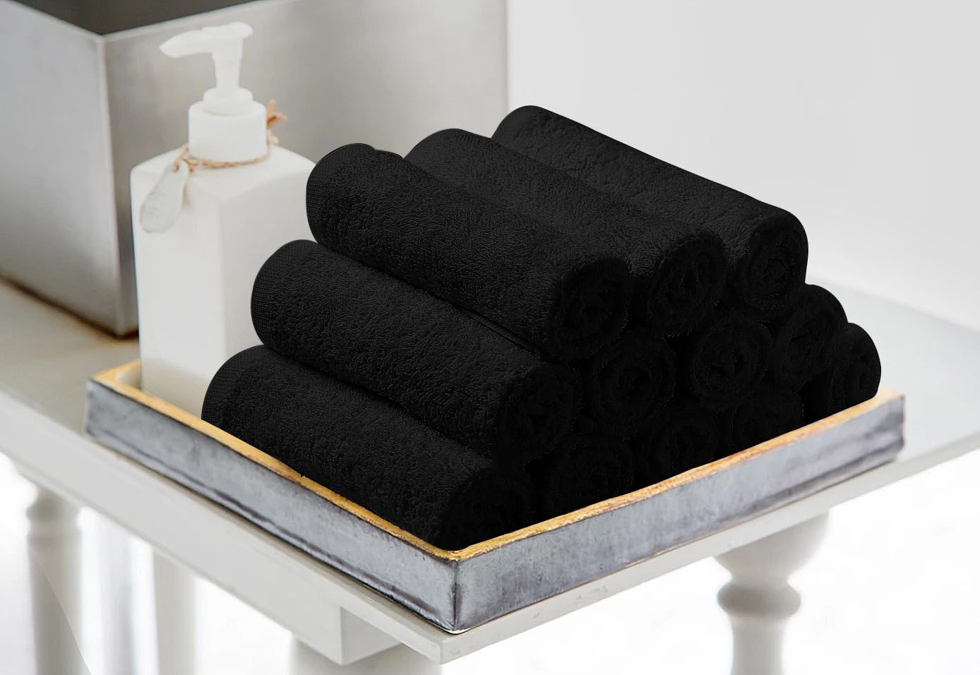 Avalon 24 Pack Black 100% Cotton 16x27 Inch Highly Absorbable Facial & Gym Hand Towels