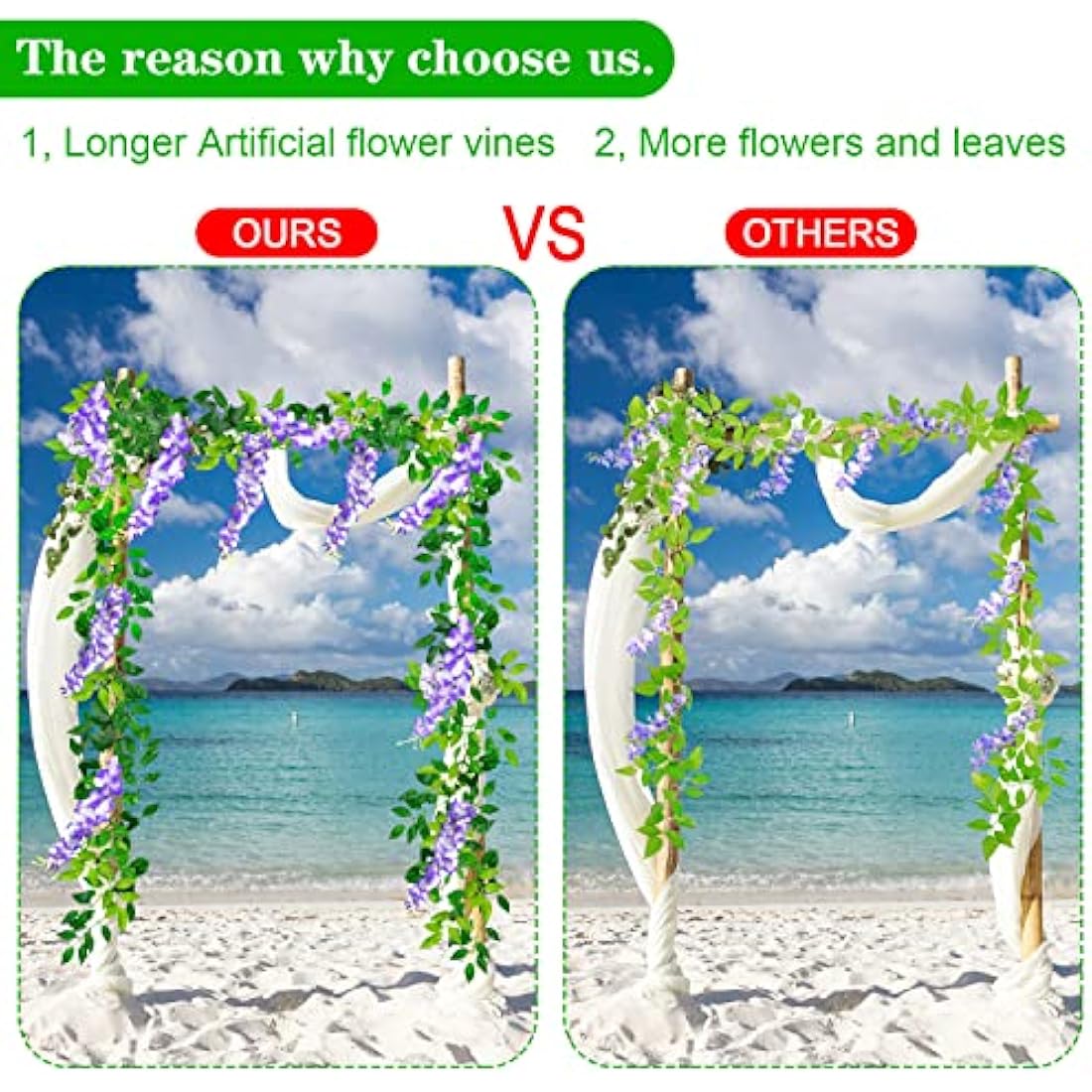 MOTONG Artificial Flowers Decoration, 2 Pcs (2M/7FT/Piecs) Fake Flowers Artificial Wisteria Vines, Artificial Vine Garland Plants Arts For Ceremony Home Garden Wedding Party Decoration(Purple)
