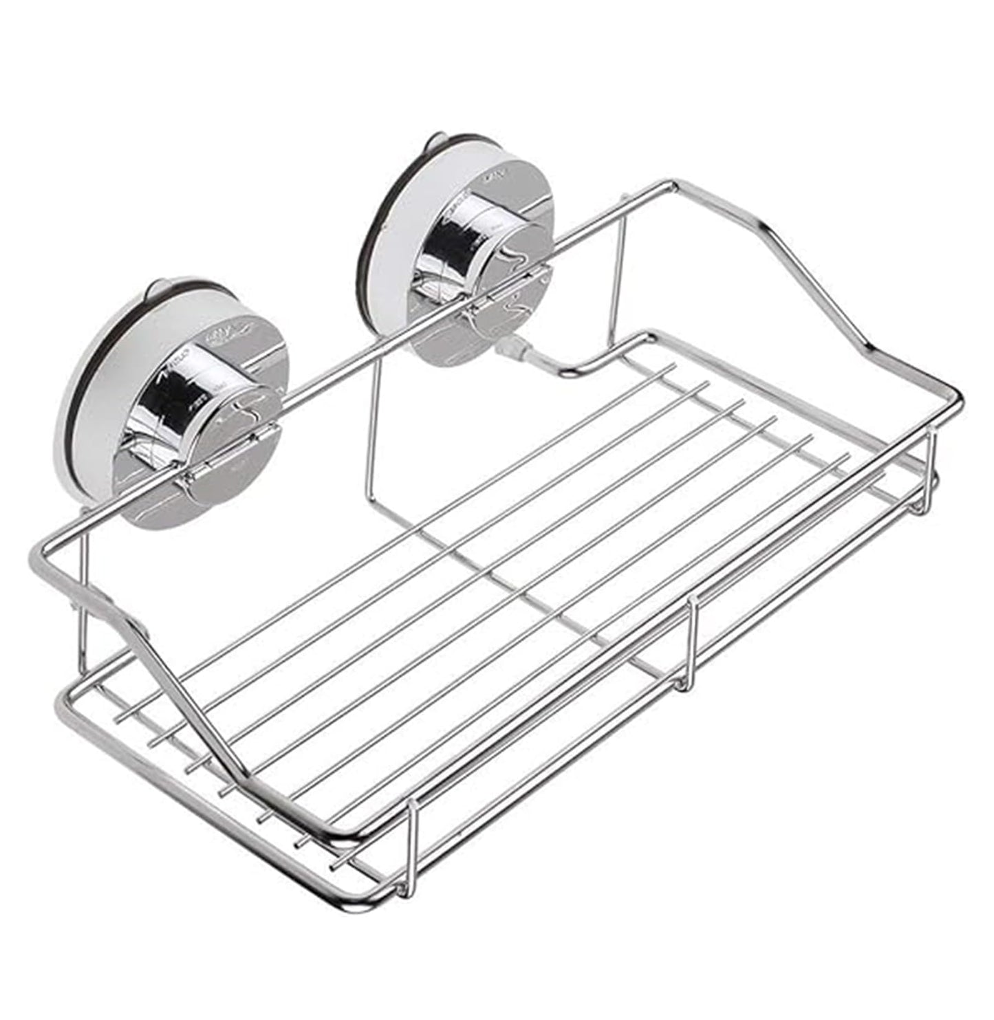 Strong Suction Shower Caddy Organiser Basket Bathroom Shelf Storage Wall Mounted SUS304 Stainless Steel Rectangle Kitchen Rack No Drilling, Sliver 9.8