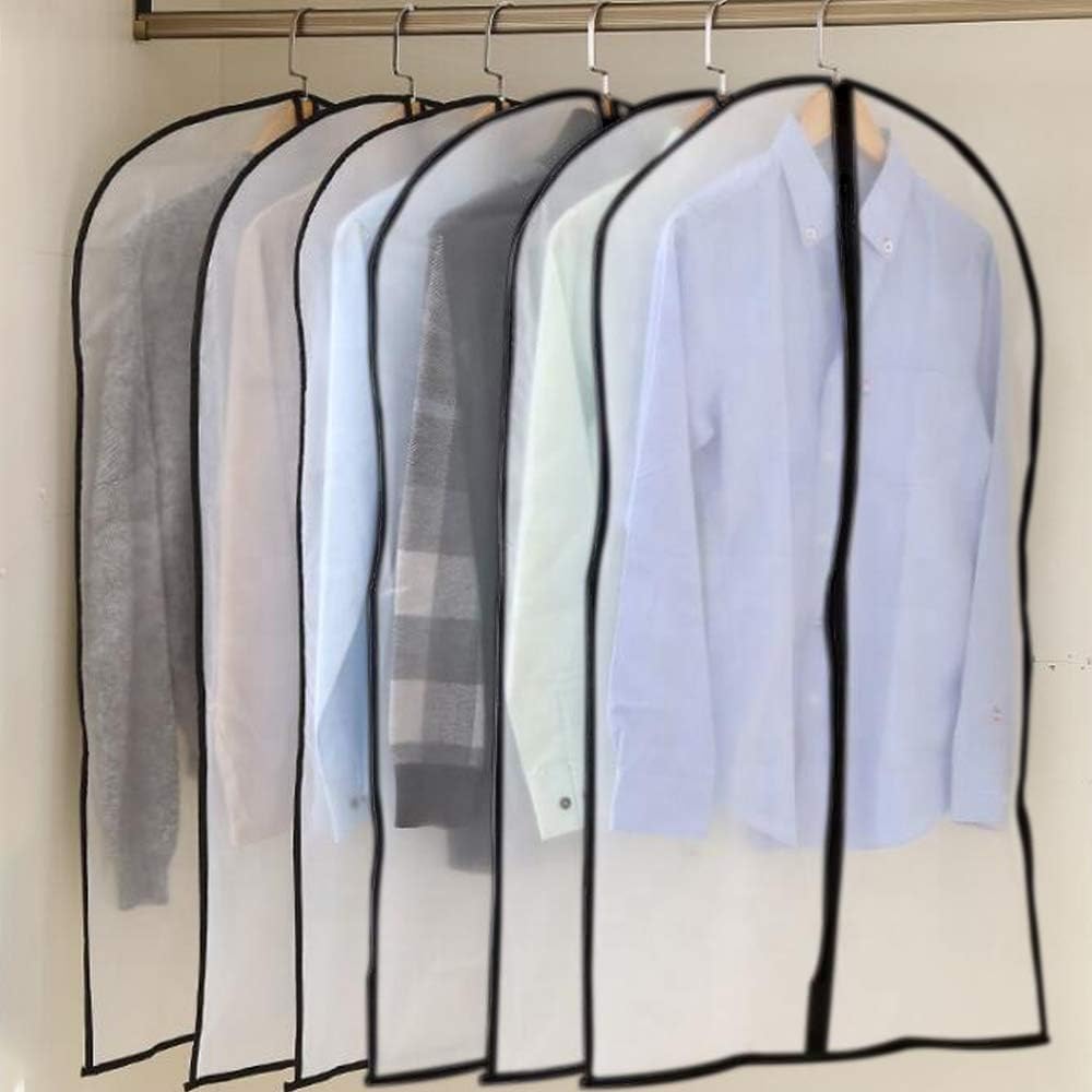 Moth Proof PEVA Zip Garment Bags,Translucent Waterproof Clothes Dust Covers, 6pcs 60 * 100cm Wardrobe Storage