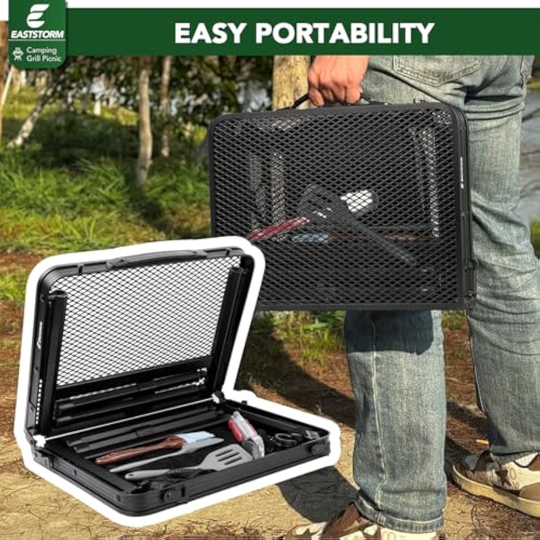 E EASTSTORM Camping BBQ Table Outdoor Folding Picnic Table 23.6”x 15.7”- Portable, Compact & Foldable for Easy Storage - Great for Picnic, Garden, Patio, Dining, Party, Market