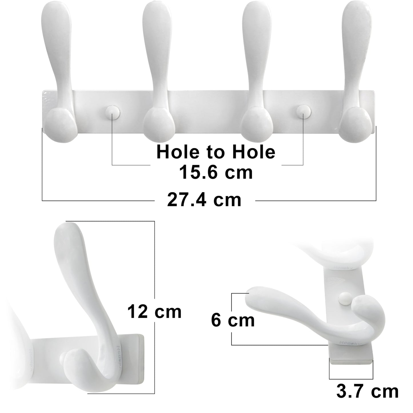 HONSKY Wall Coat Rack, Towel Rack,Metal Wall Coat Hanger with 4 Double Hooks (8 Hook), for Hanging Coat, Hat, Bag, in Hallway Entryway, White