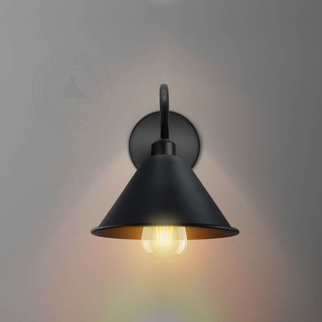Black Vintage Wall Light Fixture Black Wall Sconce E27 Base Socket Wall Mounted Swan Neck Cone Shape Shade