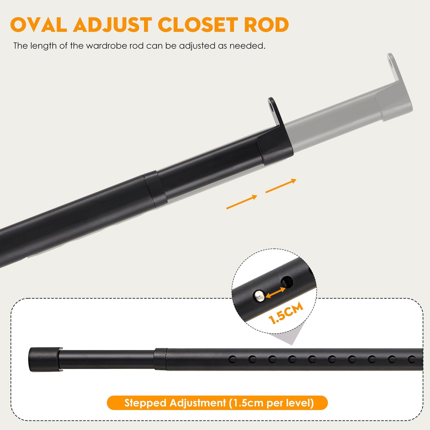 Poskena Clothes Rail Heavy Duty for Wardrobe Black,25mm rail,43-101cm