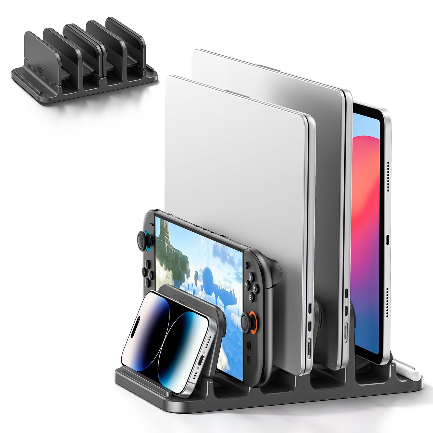 KDD Vertical Laptop Stand with 4 Slot,6-in-1 Laptop Holder Desktop Stand with Gravity Locking,Space-Saving Organizer for MacBook/Microsoft
