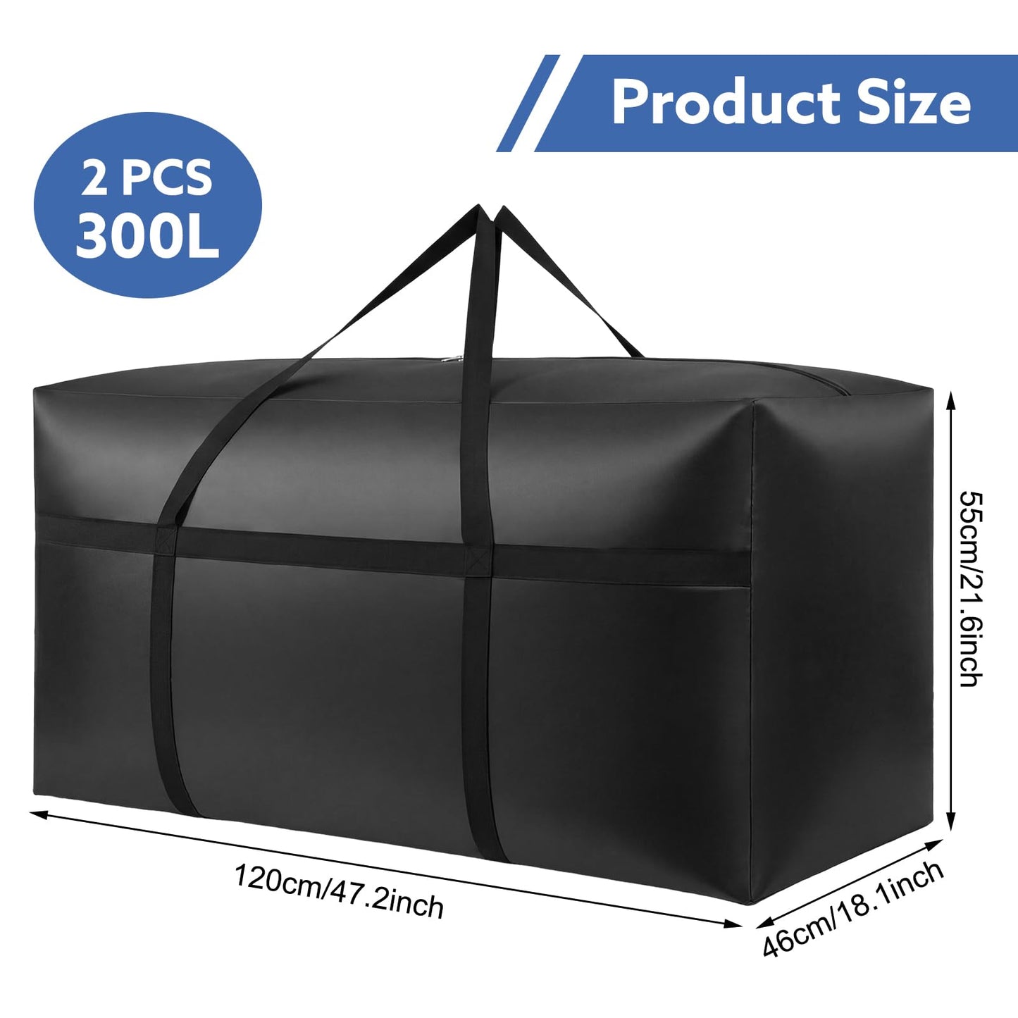 2 Pack 300L Oversize Moving Bags, Storage Bags, Moving Box with Zip, Blue