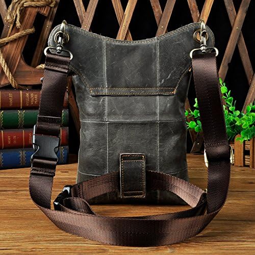 Le'aokuu Mens Genuine Leather Messenger Shoulder Bag Waist Bag Pack Drop Leg Bag Motorcycle 833