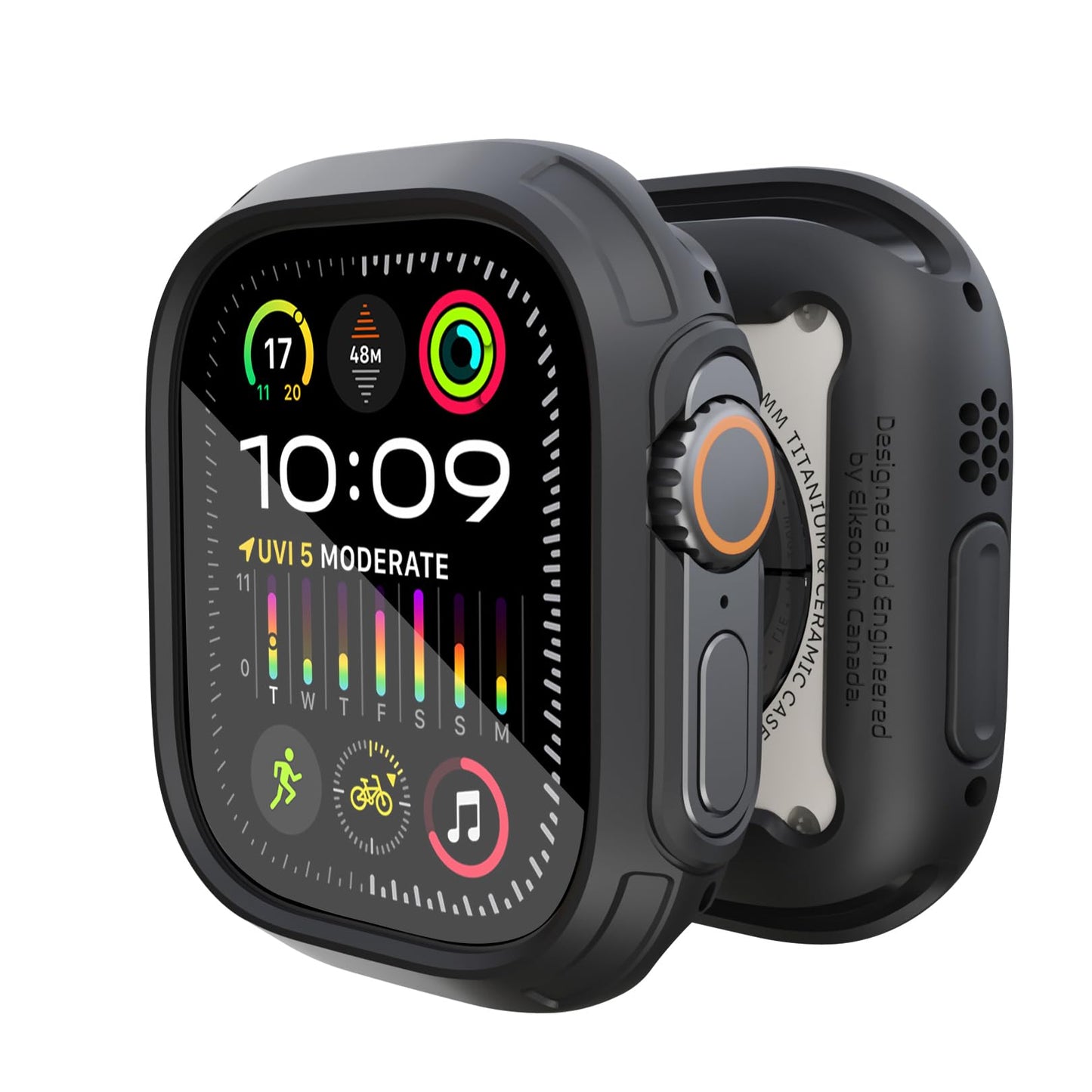 elkson for 49mm Apple Watch Ultra 3/2/1 Bumper Case with Screen Protector Tempered Glass, Quattro Max Series Rugged for iWatch, Military Grade Durable