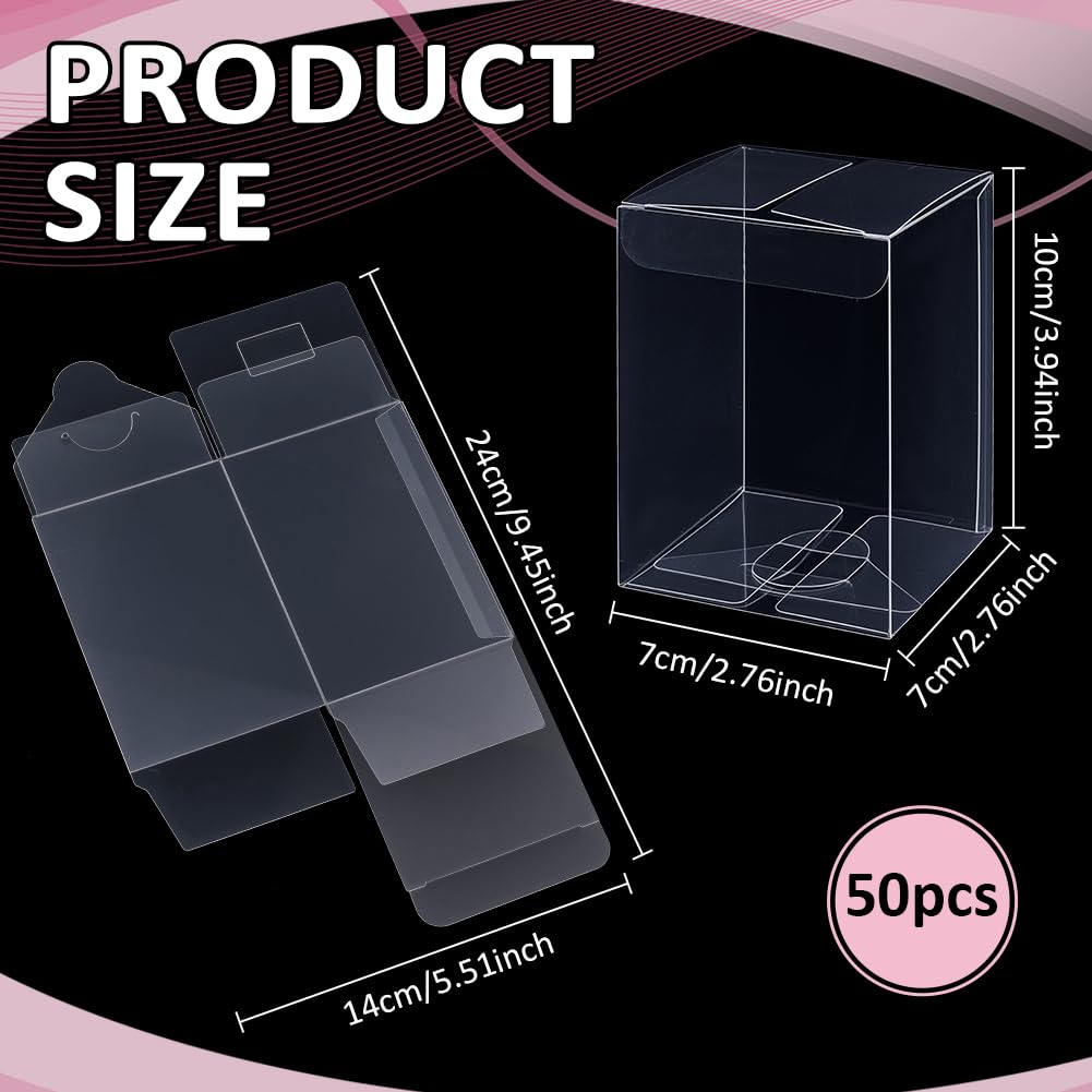 BENECREAT 50Pcs Clear PVC Gift Boxes, 7×7×10cm/2.8×2.8×3.9inch Rectangle Clear Plastic Favor Box