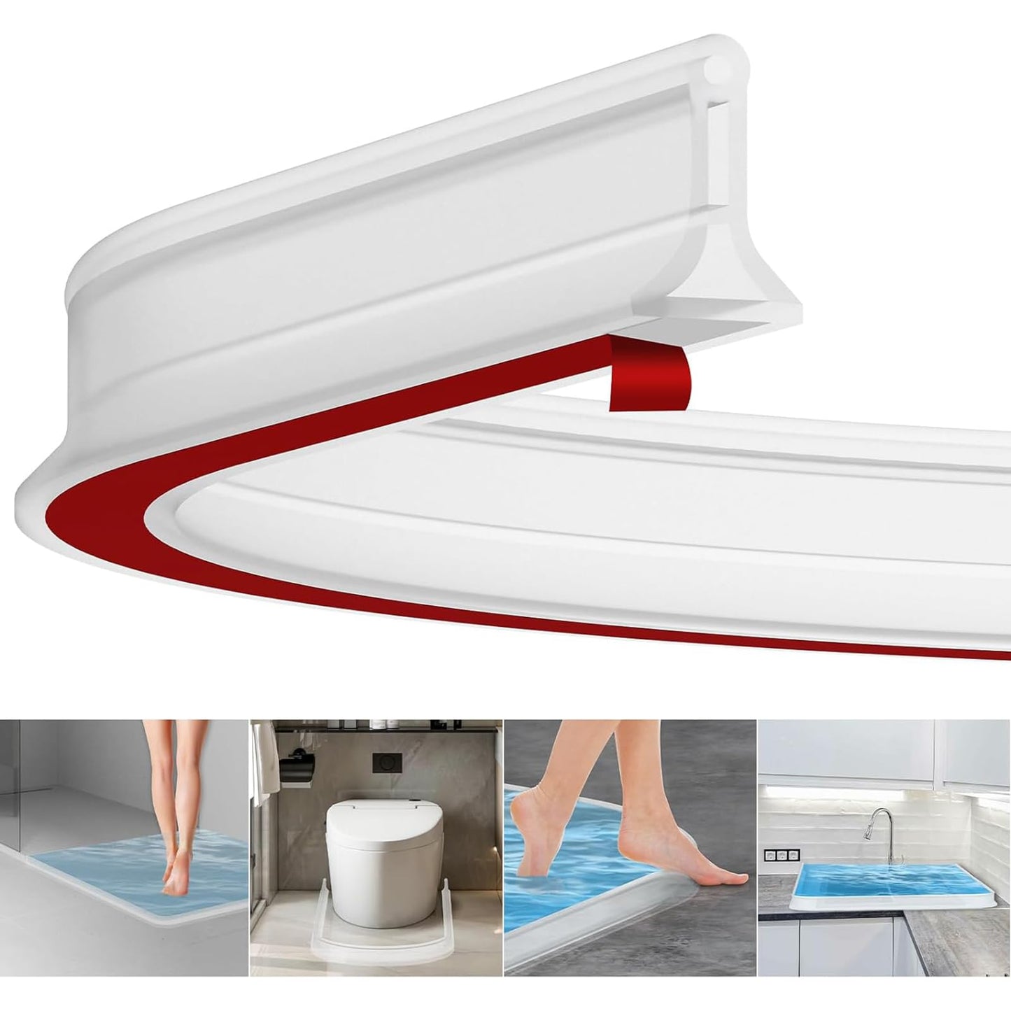 Wet Room Floor Barrier, 2m Rubber Shower Tray Sealing Strip, Self-Adhesive Shower Splash Guard, Shower Threshold Water Barrier, Flexible Shower Screen